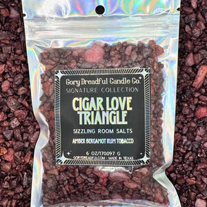 CIGAR LOVE TRIANGLE Sizzling Room Salt Potpourri:  Amber Bergamot Rum Tobacco